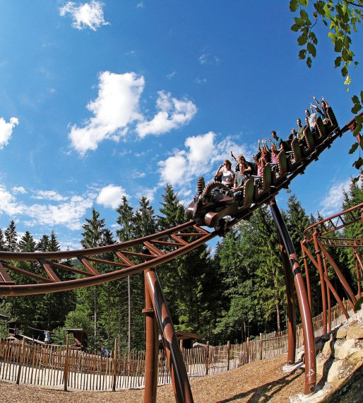 Vorwärts und rückwärts fährt die Berg-Achterbahn im Erlebnispark Ruhpolding., © Freizeitpark Ruhpolding